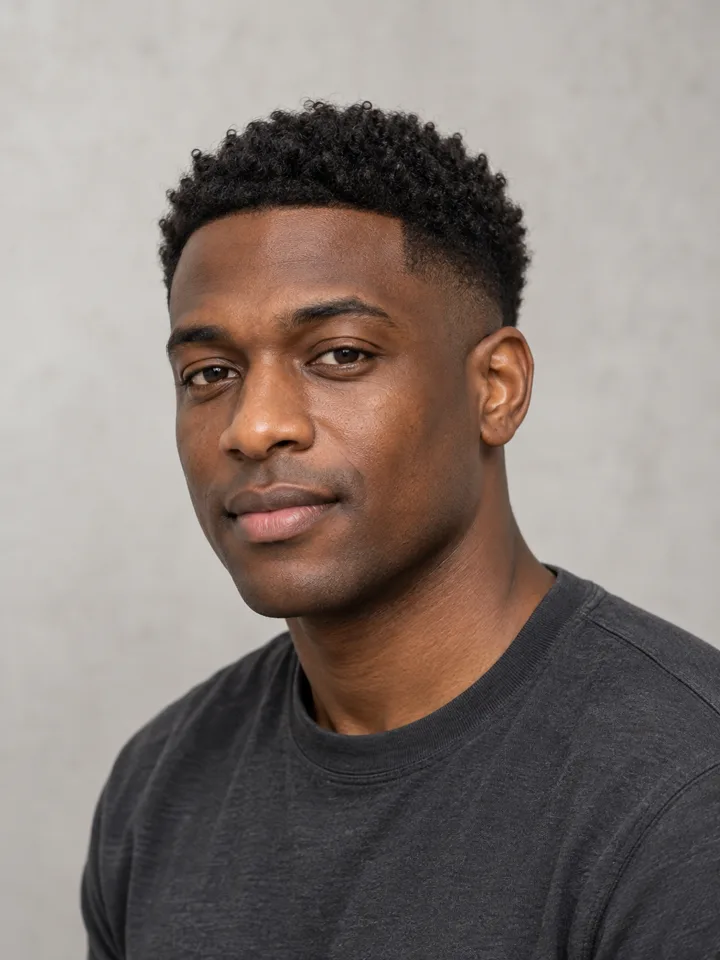 AI-generated male styling illustration: Low fade