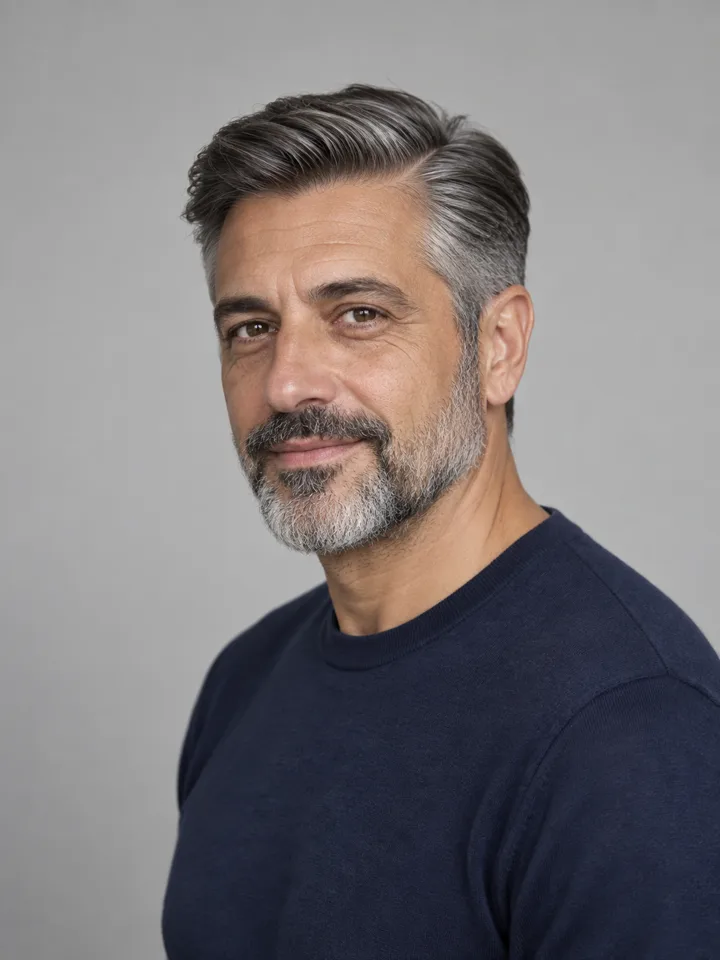 AI-generated male styling illustration: Classic side part