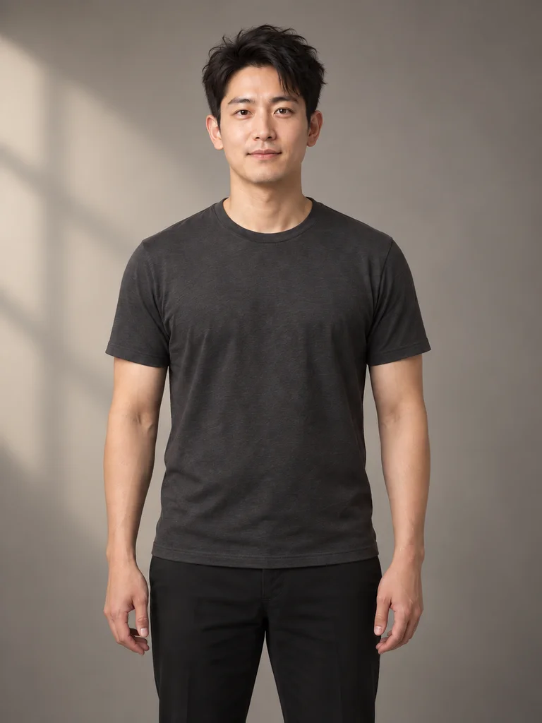 AI-generated male styling illustration: Clean studio portrait