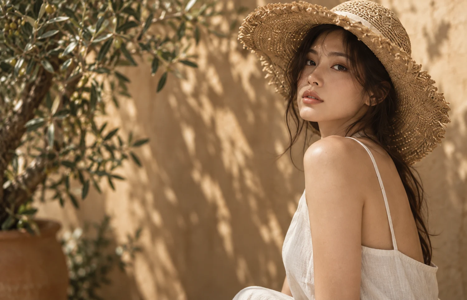 Illustrative portrait in a sunlit garden